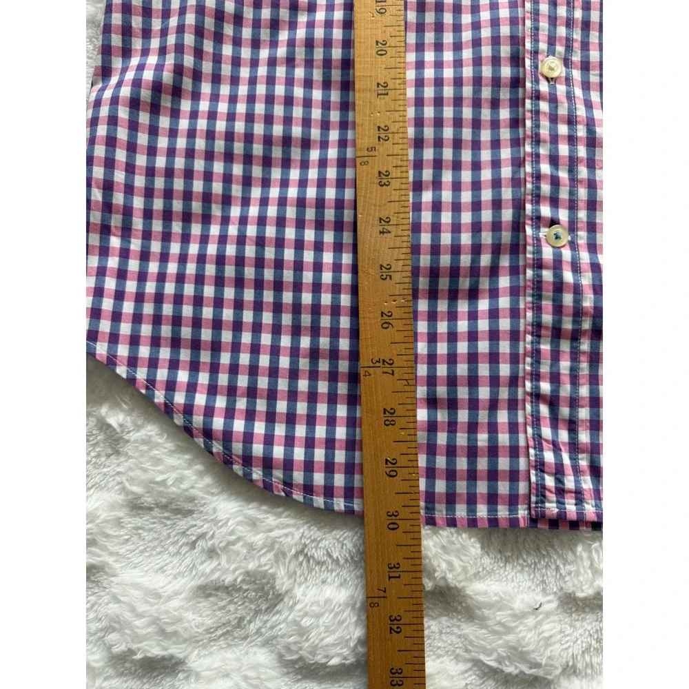 Banana Republic Grant Fit Custom 078 Wash Shirt Men Pink/Navy Gingham Sz L - EUC
